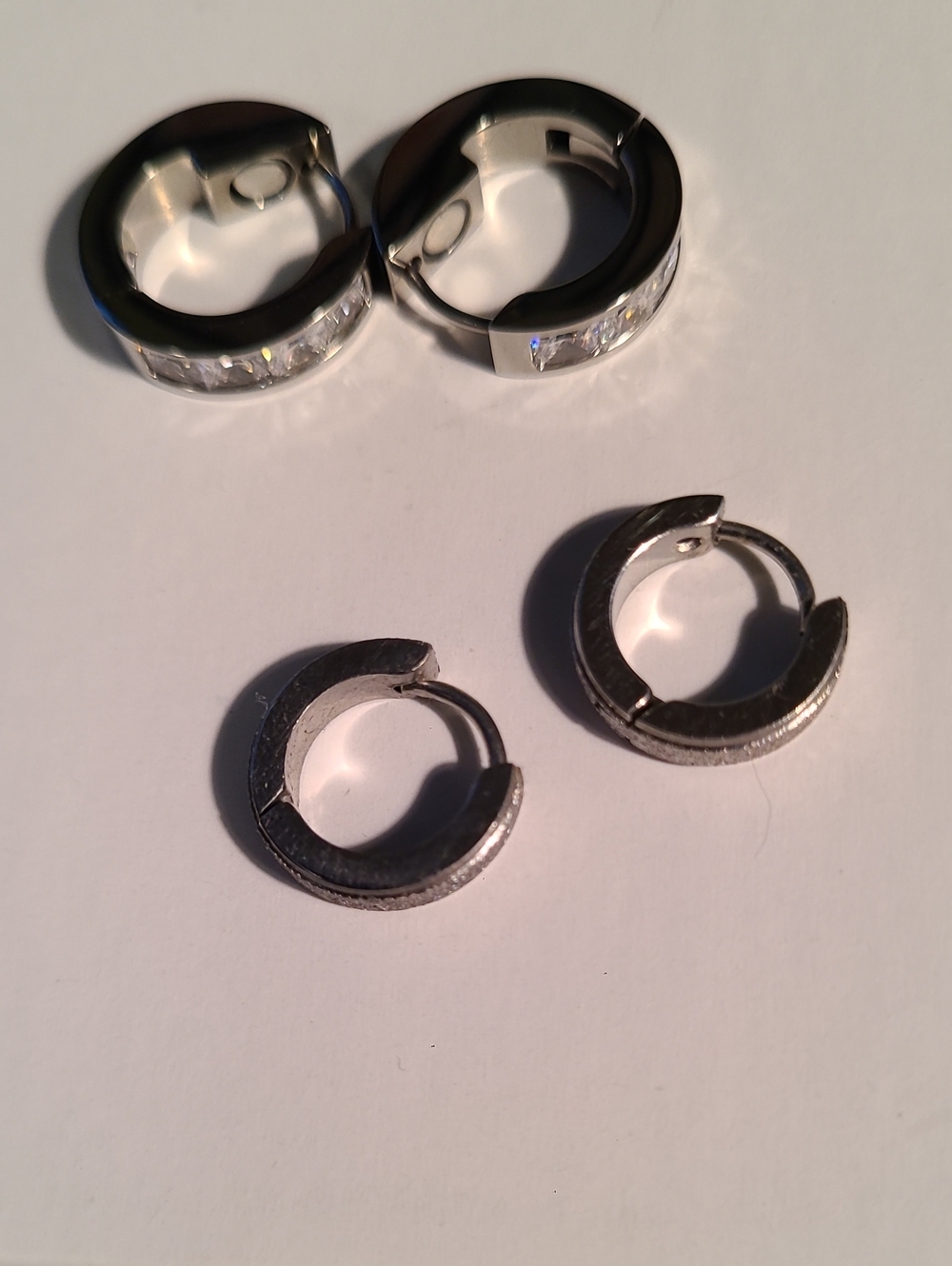Silver Hoop Huggie Earrings with Clear Stones